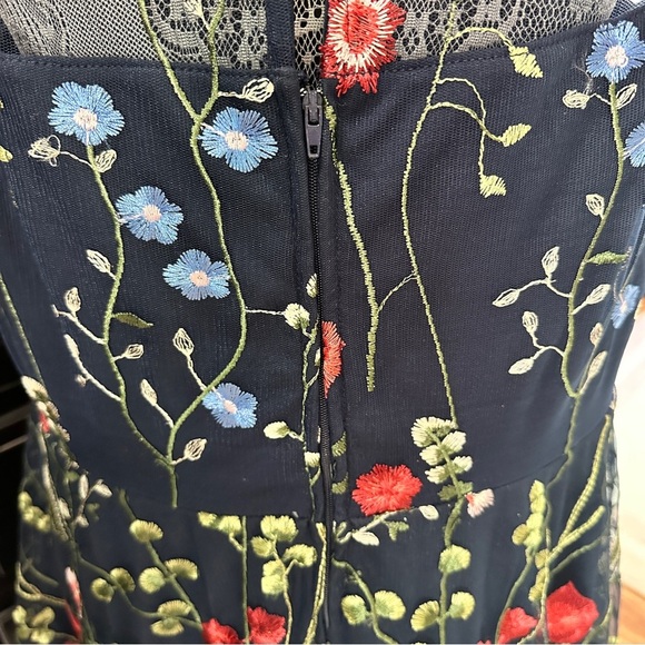 City Studio 16W Navy Mesh Floral Embroidered Fit & Flare Dress - Picture 12 of 16